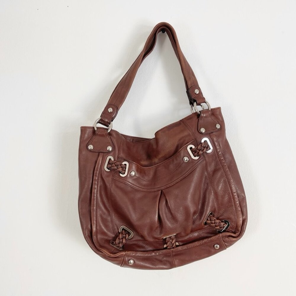 Makowsky Large Maroon Brown Handbag Pebbled Leather, EUC
